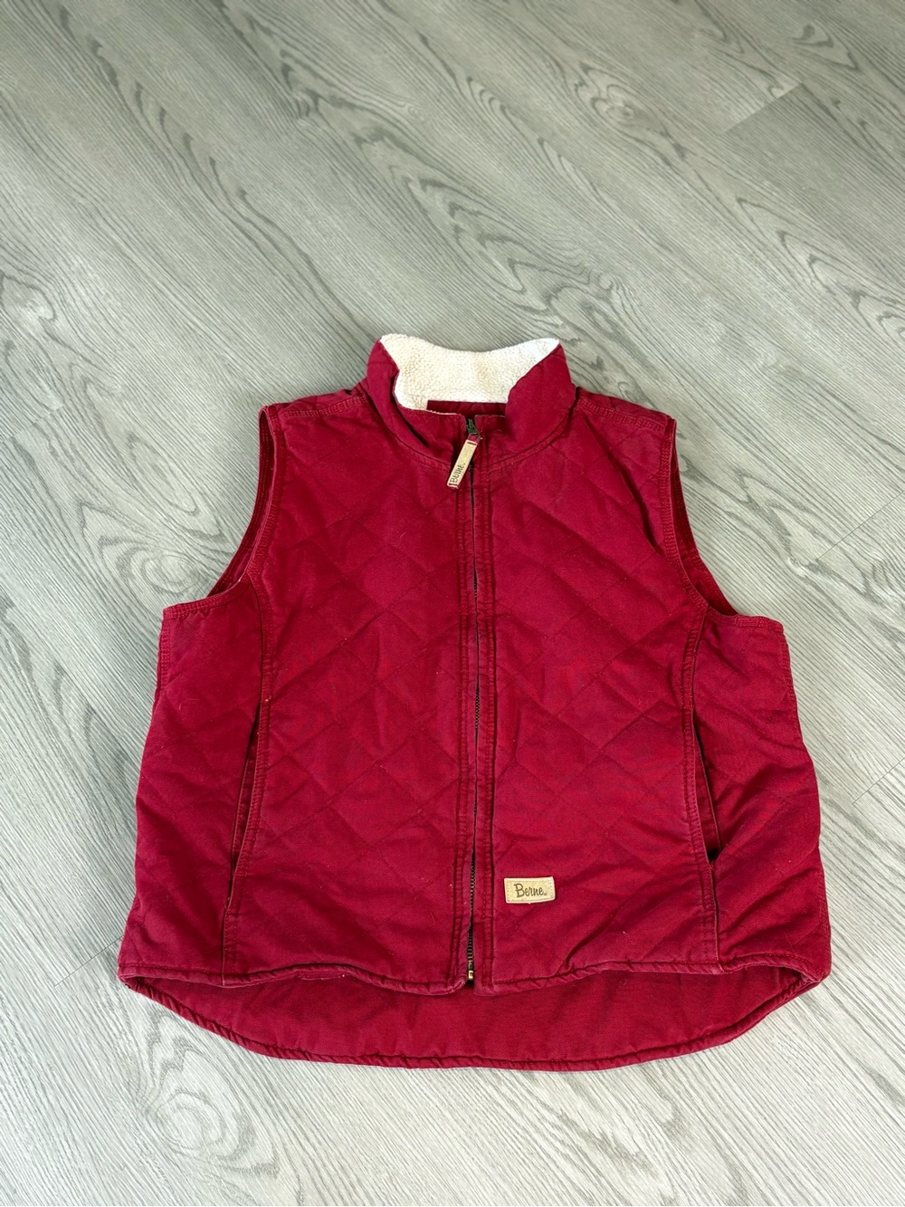 Burt's Red Quilted Men's Vest with Sherpa Collar